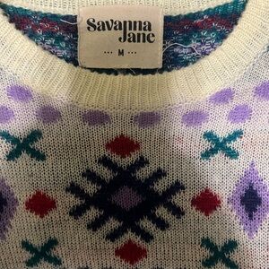 Savanna Jane Cream Sweater with Purple and Red Accents